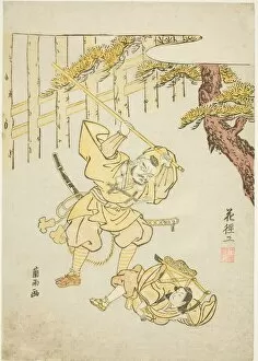 Yoshitsune and Benkei at Ataka barrier, 1765. Creator: Ran-u