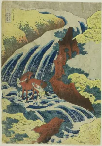 Ushiwakamaru Prints: Yoshitsune's Horse-washing Falls at Yoshino in Yamato Province (Washu Yoshino Yoshitsun)