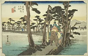Yoshiwara: Mount Fuji on the Left (Yoshiwara, hidari Fuji), from the series Fifty... c. 1833/34. Creator: Ando Hiroshige. Yoshiwara: Mount Fuji on the Left (Yoshiwara, hidari Fuji), from the series Fifty... c. 1833/34