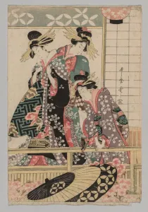 Yoshiwara Women Looking into the Street at Springtime, 1753-1806. Creator: Unknown Yoshiwara Women Looking into the Street at Springtime, 1753-1806. Creator: Unknown