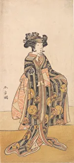 Yoshizawa Iroha as a Woman (Tomoe Gozen?) Standing on the Bank, 1774 or 1775. Creator: Shunsho