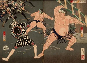 Shintoism Prints: Yotsuguruma Daihachi and Kotengu Heisuke Duel during the Battle of the Wrestlers and