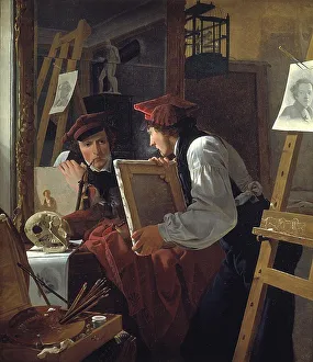 A Young Artist (Ditlev Blunck) Examining a Sketch in a Mirror, 1826. Creator: Wilhelm Bendz