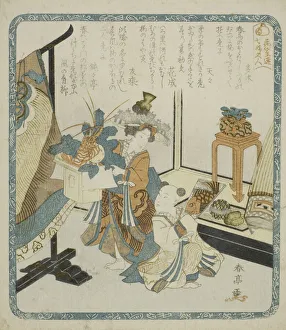 Two Young Attendants on New Years Day from the series Seven Women as the Gods of Good... c. 1820. Creator: Katsukawa Shuntei