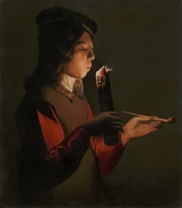 De 1583 1652 Prints: A young boy with a pipe, blowing on a firebrand, 1645-1648