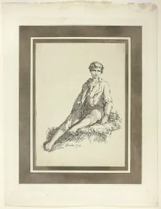 Thomas Barker Prints: Young Boy Seated, from the first issue of Specimens of Polyautography