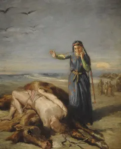 1851 Prints: A young Cossack girl finds Mazeppa in a faint on the corpse of the horse, 1851
