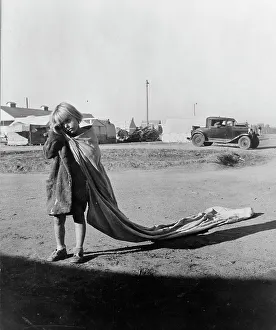 Cotton Sack Prints: Young cotton picker, Kern County migrant camp, California, 1936. Creator: Dorothea Lange