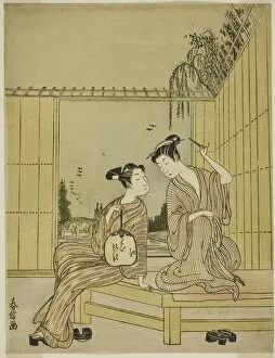 Courtyard Gallery: Young Couple Enjoying the Cool of Evening, c. 1771 / 72. Creator: Shiba Kokan
