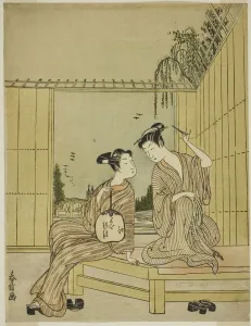 Platform Shoes Prints: Young Couple Enjoying the Cool of Evening, c. 1771 / 72. Creator: Shiba Kokan