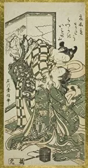 Disputing Gallery: Young Couple in Front of a Screen, c. 1748. Creator: Ishikawa Toyonobu