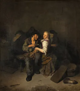 Wine Jug Prints: Young Couple in a Tavern, 1661. Artist: Bega, Cornelis Pietersz. (1631 / 2-1664)