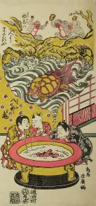 Heating Prints: Three Young Dreamers, c. 1760. Creator: Torii Kiyohiro