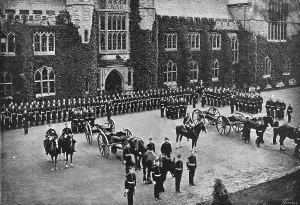 Private School Prints: Young England -- Parade of the Cadets at Malvern College, 1891. Creator: George Meisenbach