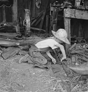 Straw Hat Collection: Young farm boy, near Medford, Jackson County, Oregon, 1939. Creator: Dorothea Lange