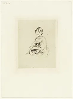 Feline Prints: Young Girl with a Cat, 1889. Creator: Berthe Morisot