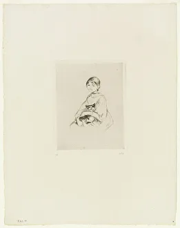 Morisot Berthe Marie Pauline Prints: Young Girl with a Cat, 1889. Creator: Berthe Morisot