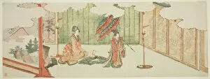 Young girl dancing at nobleman's mansion, Japan, 1805. Creator: Hokusai
