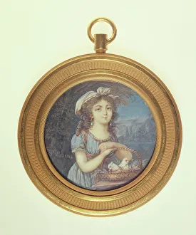 Young girl with two doves. Creator: P Lassus