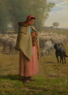 Young Girl Guarding Her Sheep, c1860-62. Creator: Jean Francois Millet