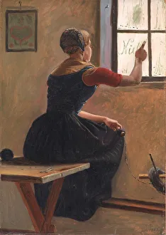 Ball Of Wool Prints: A Young Girl in Jutland Writing her Beloved's Name on a Misty Window