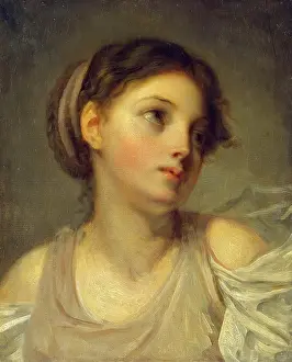 Romance Prints: Young Girl in a Lilac Tunic, 1780. Creator: Jean-Baptiste Greuze