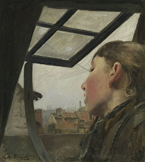 Looking Out Prints: Young Girl looking out of a Window, 1885. Creator: Laurits Andersen Ring