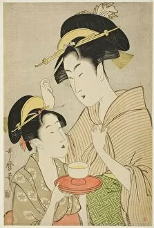 A Young Girl Offering Tea to Another Woman, Japan, c. 1797. Creator: Kitagawa Utamaro