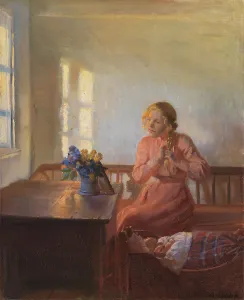 Cradle Prints: A Young Girl Plaiting her Hair, 1901. Creator: Anna Kirstine Ancher