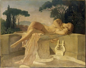 Besancon Collection: Young girl at a Pompeian fountain, ca 1844