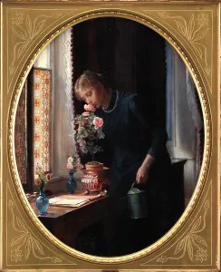 Water Can Prints: A Young Girl with a Rose, 1889. Creator: Carl Bloch
