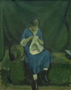 Giersing Harald Prints: A Young Girl Sewing, 1915. Creator: Harald Giersing