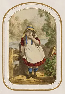 Straw Hat Prints: Young girl standing on a bridge, about 1865. Creator: Unknown