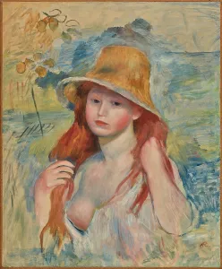 Renoir Prints: Young Girl with a Straw Hat, 1884. Creator: Renoir, Pierre Auguste (1841-1919)