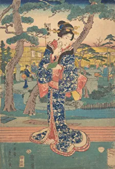 Young girl at tea house in Iriya, mid-19th century. Creator: Utagawa Hiroshige II