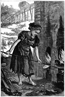 Brickmaking Collection: Young girl tending the fire holes of a brick kiln, 1871