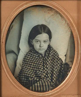 Infant Mortality Prints: [Young Girl Wearing Gingham Shawl, Resting on Pillow], 1853-56