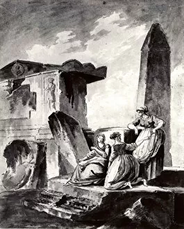 Images Dated 23rd September 2020: Three Young Girls by Ruins, ca. 1790. Creator: copy after Hubert Robert