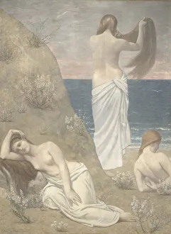Puvis De Chavannes Prints: Young Girls by the Seaside, 1887. Artist: Puvis de Chavannes, Pierre Cecil (1824-1898)