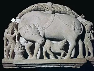Half Brother Gallery: Young god Khrishna with a cow and his half-brother Bala Rama, 10th century