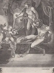 The Young Hercules in His Cradle, dated 1533. Creator: Agostino Veneziano