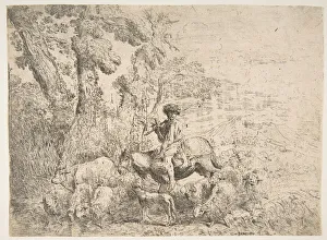 Castiglione Prints: Young herdsman on horseback, 1638. Creator: Giovanni Benedetto Castiglione