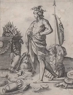 Agostino Veneziano Gallery: A Young Hero near an Altar, ca. 1514-36. Creator: Agostino Veneziano