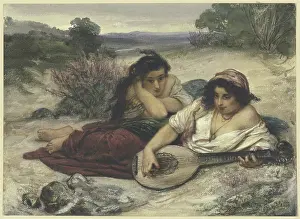 Reclining Prints: Two young Italian women lounging in the countryside