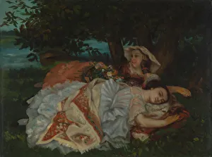 Young Ladies on the Bank of the Seine, before 1857. Artist: Courbet, Gustave (1819-1877) Young Ladies on the Bank of the Seine, before 1857. Artist: Courbet, Gustave (1819-1877)