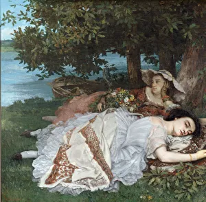 On The Banks Prints: Young Ladies on the Bank of the Seine. Artist: Courbet, Gustave (1819-1877)