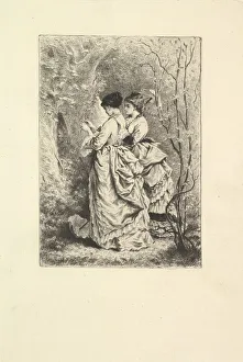 Two Young Ladies in a Garden, 1873-74. Creator: Unknown