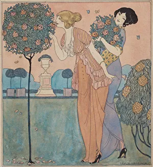Mixed Media Prints: Two young ladies in the rose garden. Creator: Wegener, Gerda (1886-1940)
