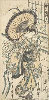 Kimono Gallery: Young Lady with Parasol in the Yoshiwara District. Creator: Ishikawa Toyonobu