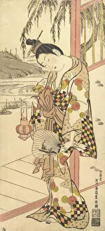 Polychrome Collection: Young Lady in Summer Attire, ca. 1748. ca. 1748. Creator: Ishikawa Toyonobu